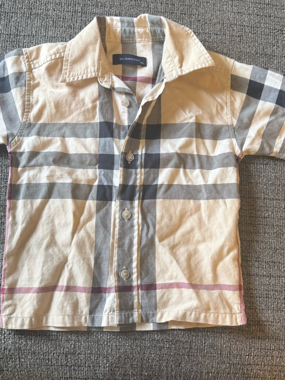 Burberry Beige, Gray & Pink Plaid Short-Sleeve Button-Down Shirt - Kids